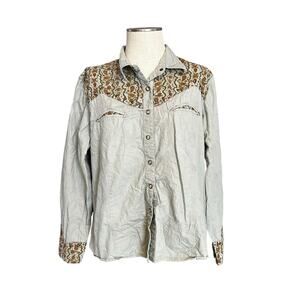 Scully Gray Western Pearl Snap Embroidered Shirt Sz XXL